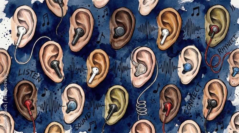 Fototapeta premium Abstract Human Ear Pattern with Technological Elements