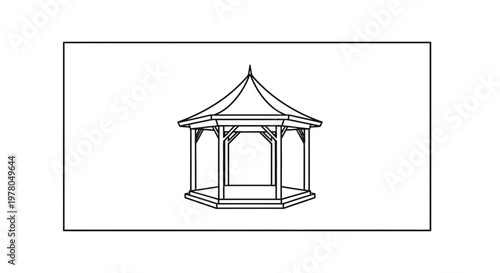 Octagonal Gazebo Outline Drawing, Garden Structure, Outdoor Pavilion, Summerhouse, Architectural Design