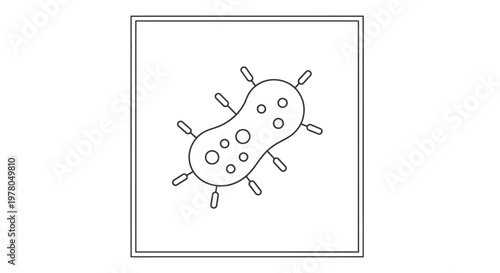 Outline illustration of a bacterium with flagella and internal circles, representing a microorganism.