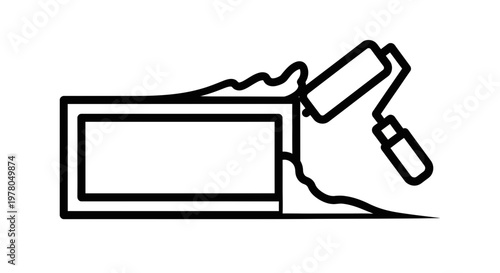 Painting Roller Applying Paint to a Rectangular Surface, Home Renovation Concept