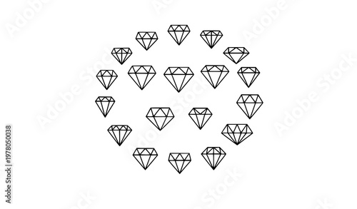 Minimalist diamond logo icons in monoline outline style with geometric and faceted gem symbols isolated on white