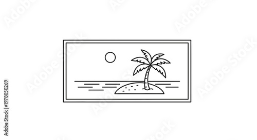 Minimalist Tropical Island Palm Tree Sunset Ocean Line Art