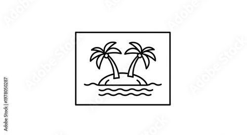 Minimalist Tropical Island Paradise with Palm Trees and Ocean Waves Icon
