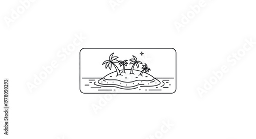 Minimalist Tropical Island Paradise with Palm Trees and Ocean Waves Line Art