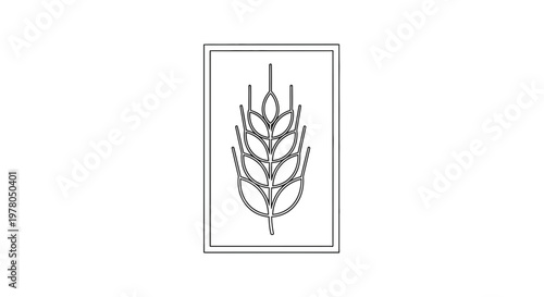 Minimalist Wheat Ear Icon, Outline Grain Symbol, Agriculture and Food Concept