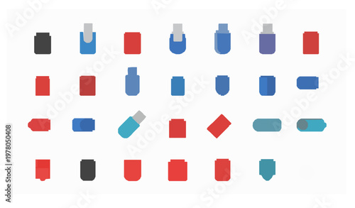 USB drive vector icon set with assorted flash sticks USB-C and micro drives in flat colorful style isolated on white