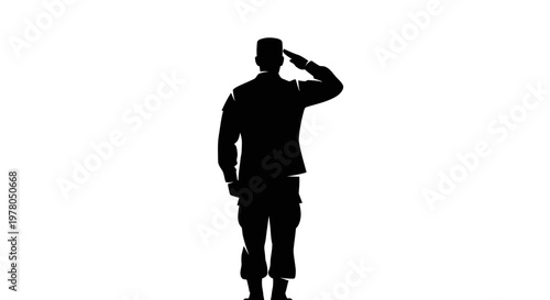 Silhouette of Soldier Saluting, Military Uniform, White Background