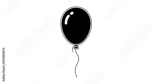 Single Black Balloon Floats Upwards on White Background, Minimalist Design