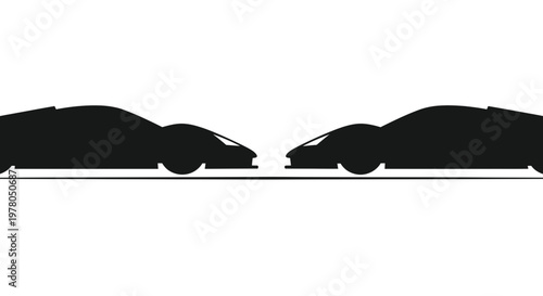 Two sports car silhouettes facing each other, minimalist design, on white background