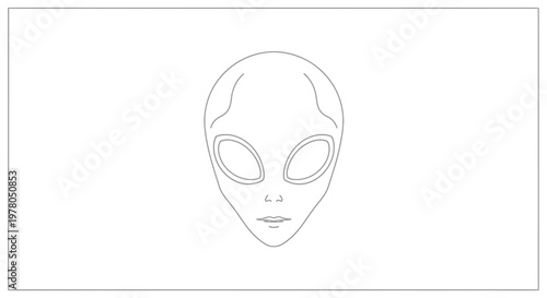 Minimalist Alien Head Outline, Extraterrestrial Face Icon, Sci-Fi Concept
