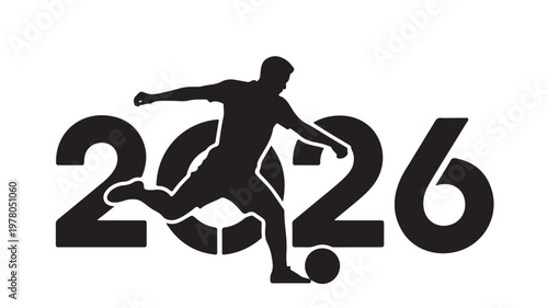 Soccer player silhouette kicking ball 2026 black vector 