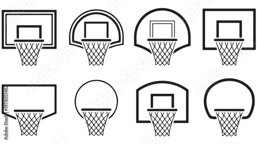 Basketball hoop minimalist vector set black and white sports equipment icons