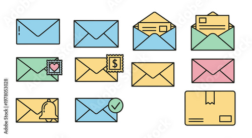 Colorful Envelopes and Mail Icons.