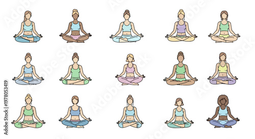 Diverse people practicing yoga meditation.