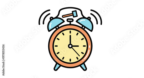 Vintage orange alarm clock ringing loudly.