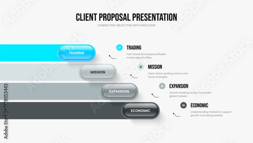 Marketing Campaign 4 Option Infographic Slideshow Layout. Company Analysis Four Element Diagram Frame Template. Sales Introduction Slide Design Vector Illustration.