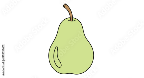 A green pear with a stem.