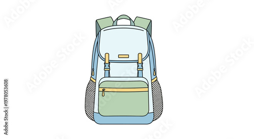 Colorful backpack with multiple pockets.