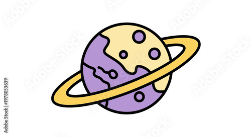 Cartoon Purple Planet with Ring.