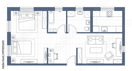 Architectural floor plan of a modern apartment layout.