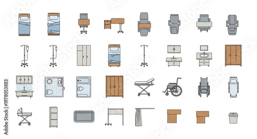 Collection of Medical and Office Furniture Icons.