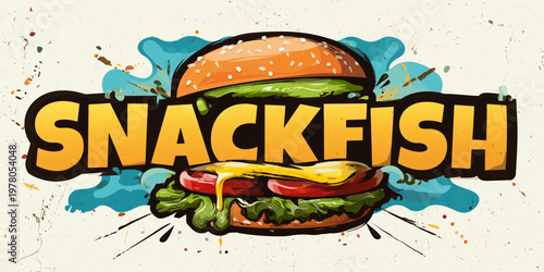 Dynamic Snackfish Burger Graphic Design in Modern Street Art Style