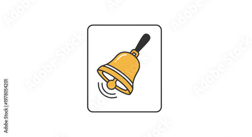 Illustration of a golden ringing bell with sound waves, isolated on white background