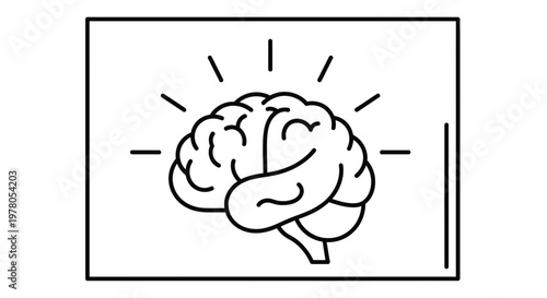 Illustration of a stylized human brain with radiating lines, symbolizing ideas and intelligence