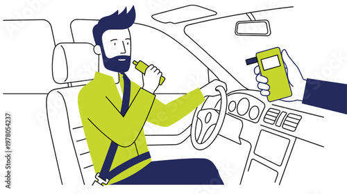 Rideshare driver using smartphone app navigation payment technology in car vehicle transportation service gig economy work illustration