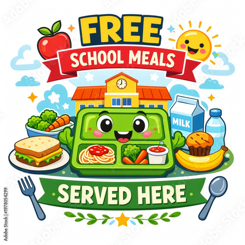 Colorful Cartoon Illustration for Free School Meals Program Signage