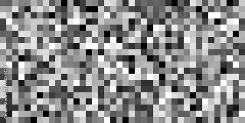 Dense grayscale mosaic pattern with tightly arranged pixel blocks in black, gray, and white tones, creating a strong censored texture suitable for privacy