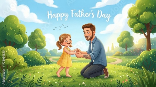 Father and Daughter Bonding in Sunny Park Meadow