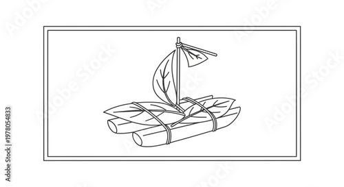 Handcrafted Leaf Raft Boat with Sail - Nature Art and Eco-Friendly Design
