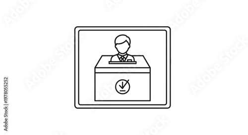 Election Ballot Box Icon with Voter Symbol and Person Behind Counter