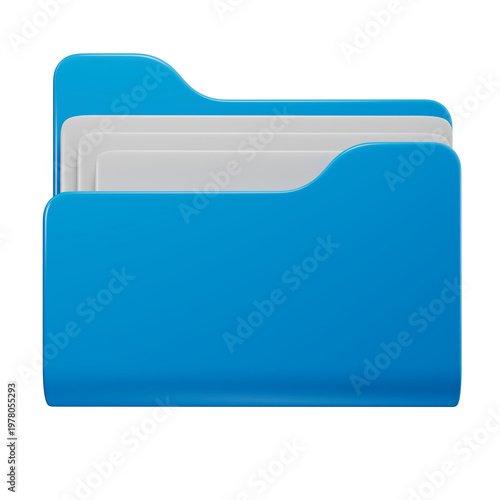 Bild auf Leinwand Blue Folder 3d icon front view with documents paper.