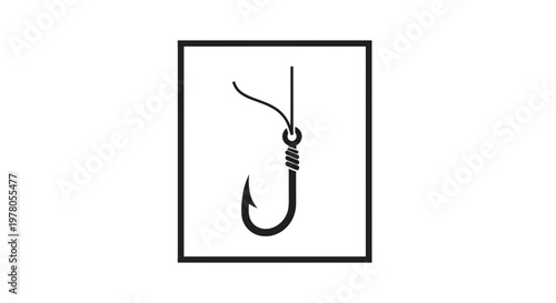 Fishing Hook Icon, Fishing Gear Symbol, Angling Equipment, Vector Illustration