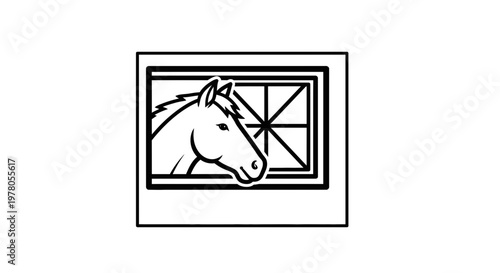 Horse Head Peeking Through Window, Stable Barn Interior, Farm Animal Portrait