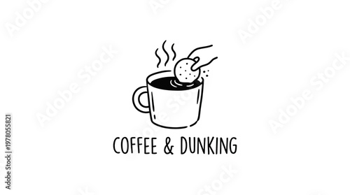 Dipping Cookie in Hot Coffee Line Art Logo