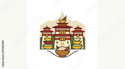Bhutanese Cuisine Architectural Cartoon