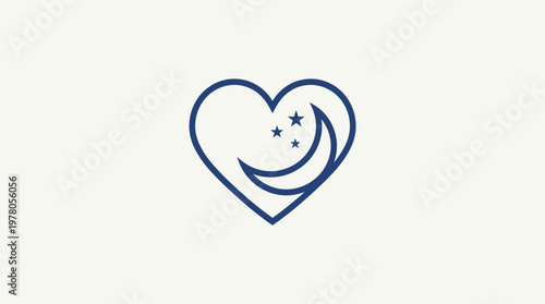 Heart Shape Logo with Moon and Stars Minimalist Design