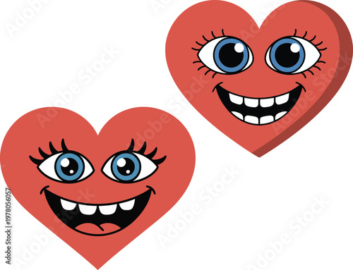 Cute Cartoon Heart Faces with Big Eyes and Smiling Expressions