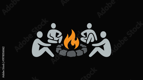People Sitting Around a Campfire Icon