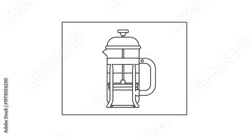 French Press Coffee Maker Icon, Line Art Illustration of Coffee Brewing Equipment