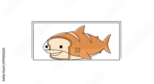 Funny Bread Shark Hybrid Character, Cute Cartoon Food Animal Fusion