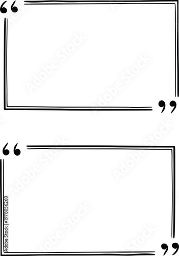 Two double-lined hand-drawn rectangular quote frames with quotation marks isolated on transparent background