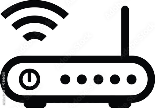 Wireless router, illustration, modern wireless router with WiFi signal icon symbolizing connectivity network technology and home internet setup.