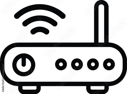 Wireless router, illustration, modern wireless router with WiFi signal icon symbolizing connectivity network technology and home internet setup.