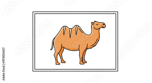 Cute Cartoon Camel with Two Humps in Desert Landscape