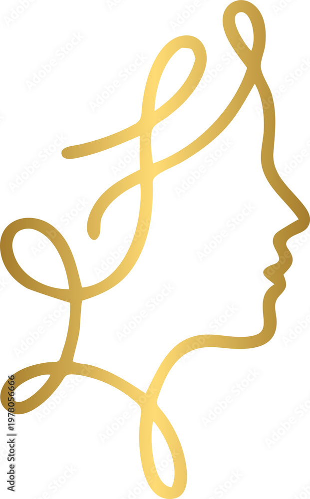 Obraz premium Elegant golden side profile single stroke art continuous one line drawing feminine face