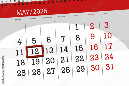 Bild auf Leinwand Calendar 2026, deadline, day, month, page, organizer, date, May, tuesday, number